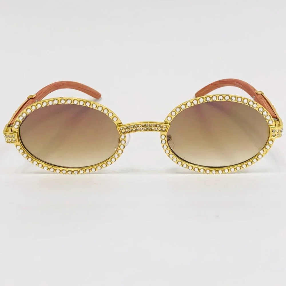 Men Sunglasses Brown Hip Hop Lens Rectangular Rimless Diamond Gang‎ Style Lentes